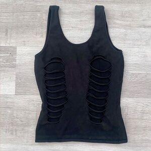Vintage Y2K 2000s Gianni Versace Slashed Cutout Black Stretch Knit Tank Top